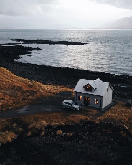 white house near shore